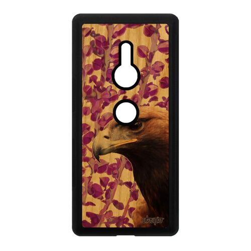 Coque bois silicone pour Sony Xperia XZ2 aigle nature plante smartphone original design royal case animaux H8296 animal housse rose
