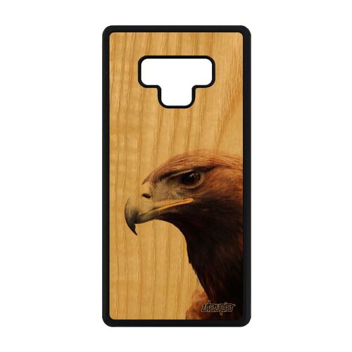Coque De Protection Samsung Galaxy Note 9 En Bois Naturel Et Silicone Aigle Personnalisé Jolie Nature Sm-N960f Design Oiseau Royal