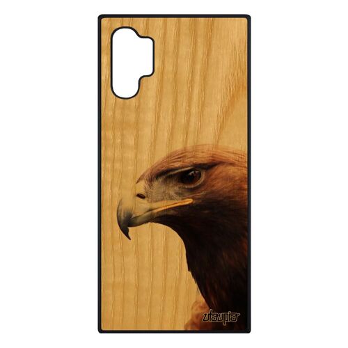 Coque en bois pour Samsung Note 10+ Plus silicone aigle oiseau marron jolie animal design rapace etui nature animaux royal de galaxy