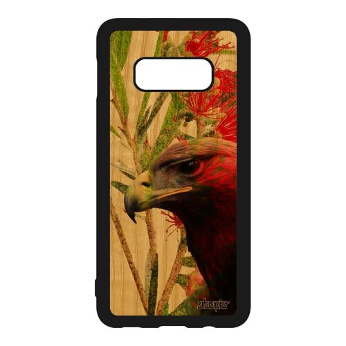Coque en bois aigle Samsung S10e silicone fleurs de protection animaux design dessin royal vert telephone case rigide nature galaxy