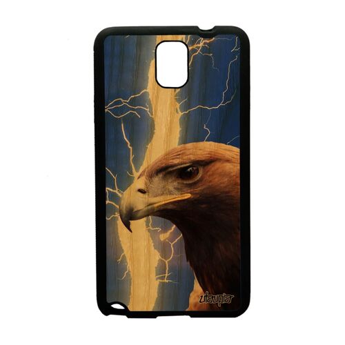 Coque en bois Samsung Galaxy Note 3 silicone aigle antichoc orage royal bleu animaux animal rapace oiseau personnalisé eclair design