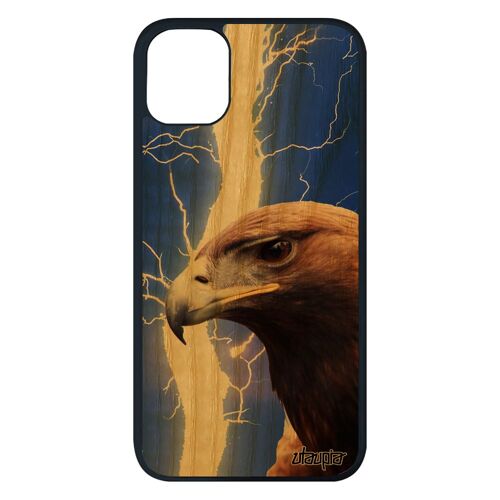 Coque En Bois Veritable Iphone 11 Pro Max Silicone Aigle Animal Royal Oiseau Telephone Bleu Animaux Etui Design Noir Eclair De