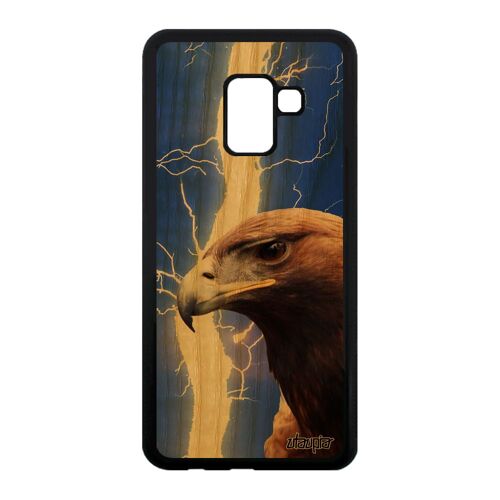 Coque Samsung A8 2018 bois silicone aigle animal orage oiseau royal case foudre pas cher eclair bleu smartphone design rapace galaxy