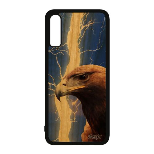 Coque Pour Samsung Galaxy A70 En Bois Silicone Aigle Royal Housse Telephone Eclair Rapace Mobile Foudre Animal De Protection Orage