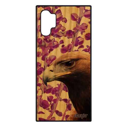 Coque Note 10+ Plus en bois silicone aigle antichoc 4G dessin oiseau animal design rapace animaux royal rose nature Samsung galaxy