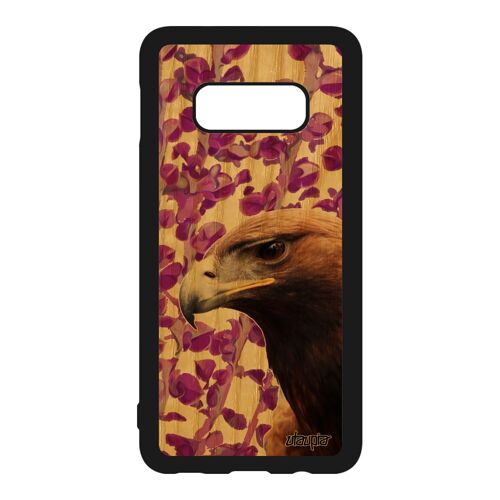 Coque silicone S10e en bois naturel aigle design royal mobile animal animaux antichoc rose plante telephone nature Samsung galaxy