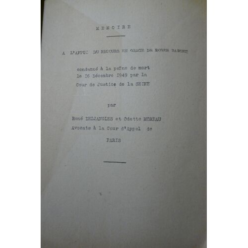 Tapuscrit - Memoire De La Demande En Grace Roger Bardet Condamne A Mort Le 16/12/1949 Resistance Deuxieme Guerre Mondiale