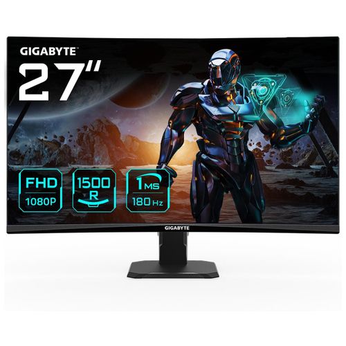 GIGABYTE GS27FC Moniteur de jeu incurvé 27" FHD - 1920 x 1080, 1500R, 180Hz, 1 ms, 250 cd/m², FreeSync Premium, HDR Ready, HDMI 2.0, DisplayPort 1.4