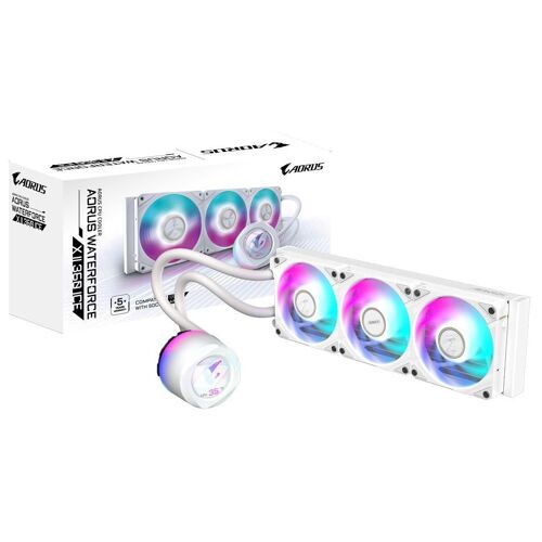 GIGABYTE AORUS WATERFORCE X II 360 ICE Refroidisseur liquide pour processeur AIO - 3x ventilateurs ARGB de 120 mm, écran LCD en couleur, DAISY-CHAIN, compatible avec Intel LGA 1851 et AMD AM5