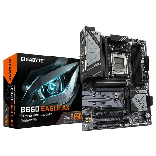 GIGABYTE B650 EAGLE AX Carte mère - AMD Ryzen série 9000, VRM 12+2+2 phases, jusqu'à 7600 MHz DDR5 (OC), 1xPCIe 5.0 + 2xPCIe 4.0 M.2, LAN GbE, WIFI 6E, USB 3.2 Gen 2