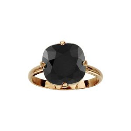 Bague Plaqué Or Pierre Carrée 4 Griffes Noires