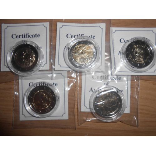 5 Pièces De Collection Spéciales De 2 Euros. 2023: Grèce Maria Callas + Irlande 50 Ans Dans L'Ue. 2024: France Jeux Olympiques Tour Eiffel + Espagne Police Nationale + Estonie Bleuet