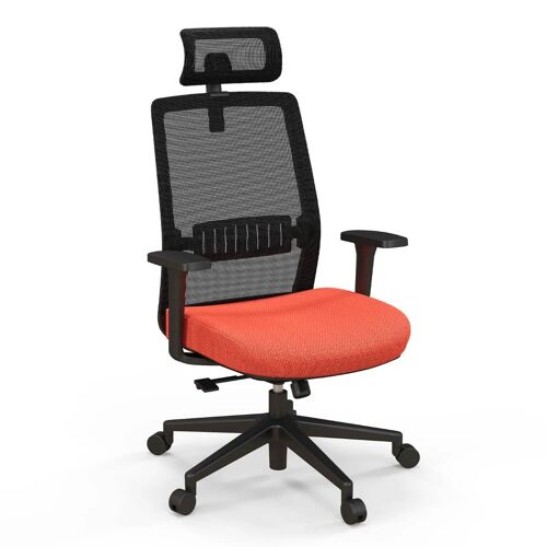 Chaise de bureau ergonomique réglable en hauteur 60 x 65 x 116-126 cm avec support lombaire et appui-tête moderne en polyester noir orange Helloshop26 20_0020939
