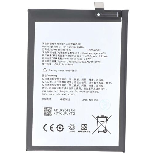 Batterie Li-Polymer 3,87v Pour Oneplus Nord N100 5000mah 19,35wh Blanc / Noir