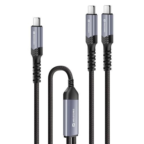 Câble 5A 2-en-1 USB-C Charge et Synchro 100W 1,5m Swissten Noir