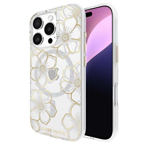 Coque Compatible MagSafe pour iPhone 16 Pro Design Floral Gems CASE MATE Dorée