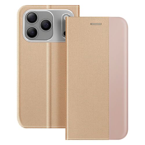 Étui pour iPhone 17 Pro Série Sensitive avec Fonction Support en Tissu Dorée