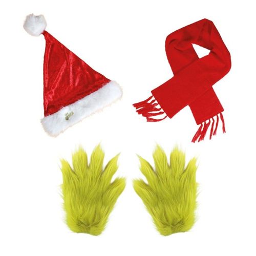 3 Accessoires Déguisement Grinch Poilu Vert Adulte