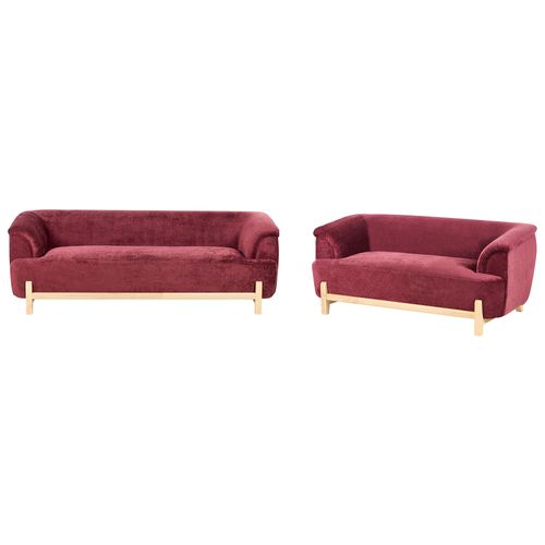Ensemble De Salon 5 Places Alnor Tissu Chenille Rouge Bordeaux