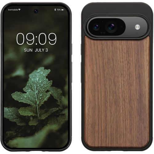 Kwex-Housse Compatible Avec Google Pixel 9 / Pixel 9 Pro Coque - Étui De Protection Rigide En Bois Avec Cadre En Tpu - Brun Foncé Noyer