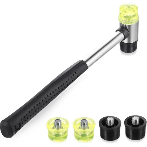 SUBZONAL-Maillet Caoutchouc, 25 mm Petit Marteau Caoutchouc à Double Tête avec Manche en Caoutchoucs Outils pour Bijoux Cuir Bois Plastique DIY Artisanat, avec 4 Têtes de Marteau de Interchangeables