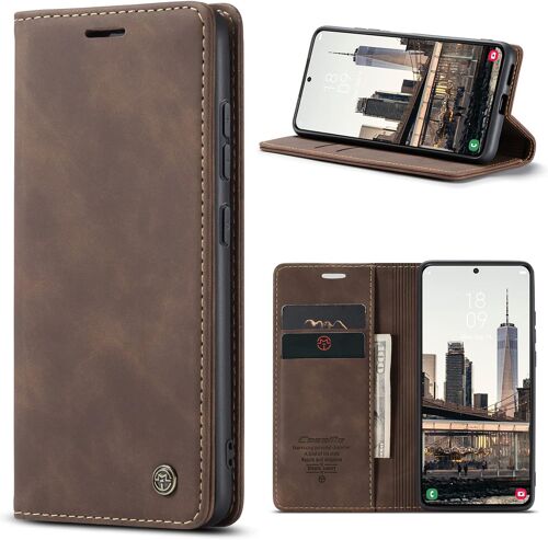 acdsgd-Coque pour Samsung Galaxy S22 5G Case Portefeuille Cover, Housse Flip en Cuir PU Protection Pochette Wallet,MagnétiqueKickstand Étui Samsung Galaxy S22 5G Porte Carte, Café