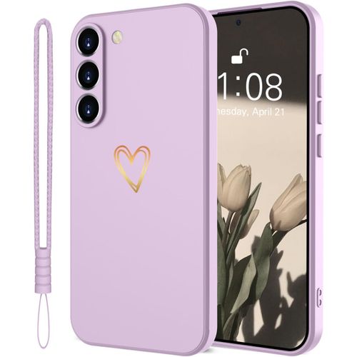 KWEX-Coque de protection pour téléphone portable Samsung Galaxy A26 5G en silicone avec coeur d'amour doré - Fine - Anti-rayures - Protection complète - Pour Samsung Galaxy A26 - Violet