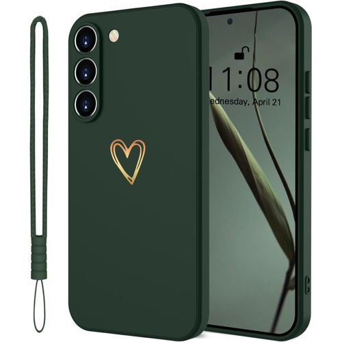 KWEX-Coque de protection pour téléphone portable Samsung Galaxy A16 5G en silicone avec coeur d'amour doré - Fine - Anti-rayures - Protection complète - Pour Samsung Galaxy A16 - Vert