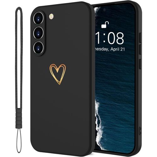 KWEX-Coque de protection pour téléphone portable Samsung Galaxy A16 5G en silicone avec coeur d'amour doré - Fine - Anti-rayures - Protection complète - Pour Samsung Galaxy A16 - Noir