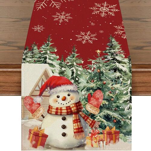 Chemin De Table De Noël Bonhomme De Neige, Chemin Table Sur Le Thème De Noël Vacances De La Ferme Décoration Manger De Cuisine Pour L'intérieur Et L'extérieur, Vacances, Salon Hiver 140x40cm