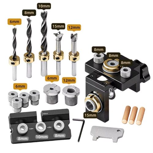 Kit de gabarit de chevilles 3 en 1 pour le travail du bois,localisateur de poinçons de chevilles en bois réglable,gabarit de trous de poche en aluminium,outil de guidage de perça - Type Black Set C #A