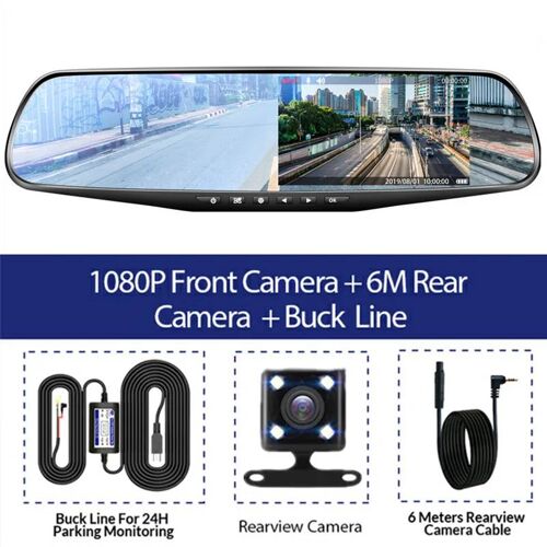 4.3 Pouces Enregistreur De Conduite Voiture Dvr Rétroviseur Double Objectif Enregistreur De Voiture 1080p Ips Caméra Avant Et Arrière Enregistreur Boîte Noire Nouveau Gris 64g