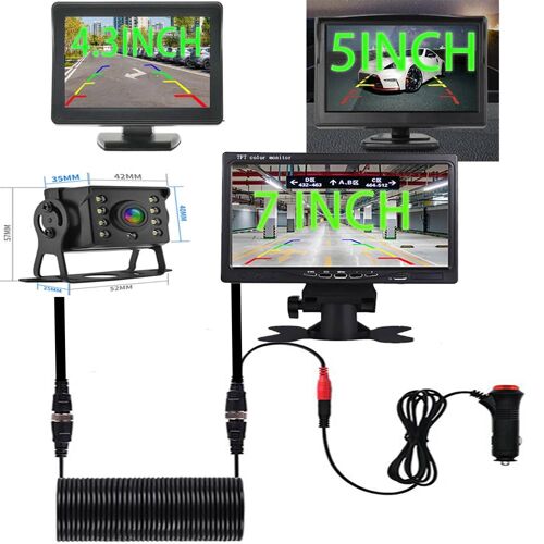 Caméra De Recul 2 En 1 Lcd Ccd Pour Stationnement De Voiture,Avec Écran De Moniteur De 4.3/5/7 Pouces,Pour Camion,Bus,Sécurité,Vision Nocturne With 10m Cable 5 Inch