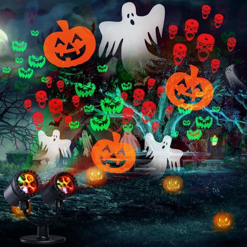 Décoration D'halloween - Projecteur Dynamique À Double Tête Avec Minuterie - Étanche - Squelette - Diable - Citrouille - Lumières Décoratives Pour Jardin, Fenêtre, Mur, Cour, Fête