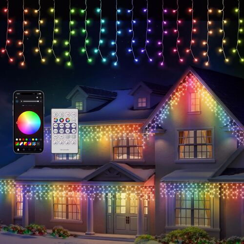 Rideau Lumineux Noel Exterieur avec APP & Télécommande, 5M×0.6M Rideau LED Lumineux Intelligentes, 16 Millions de Couleurs & 60+ Modes Guirlande Lumineuse Rideau, Luminosité Réglable