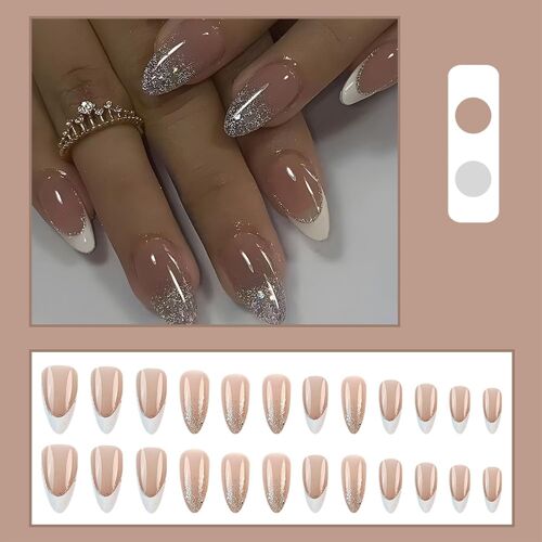 Faux Ongles Moyen Cercueil, 24 Pièces Français Press On Nails Rose Ballerine Ongles À Coller, Acrylique Bâton Sur Les Ongles Avec Autocollants Adhesif Square Faux Ongles Pour Femmes Et Filles 