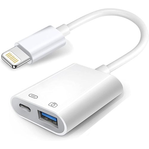 TRAHOO-Apple Adaptateur Lightning vers USB pour Appareil Photo avec Port de Charge, câble USB 3.0 OTG pour iPhone/iPad pour connecter Un Lecteur de Cartes, Une clé USB, Un Disque U, Un Clavier, MIDI