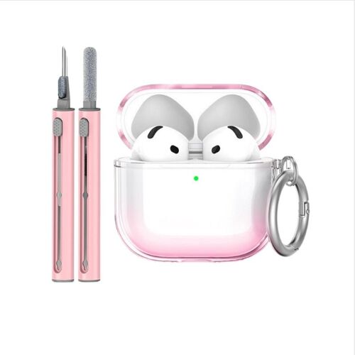 Ensemble de protection en TPU compatible avec Apple AirPods 4 avec stylo de nettoyage et porte-clés Rose