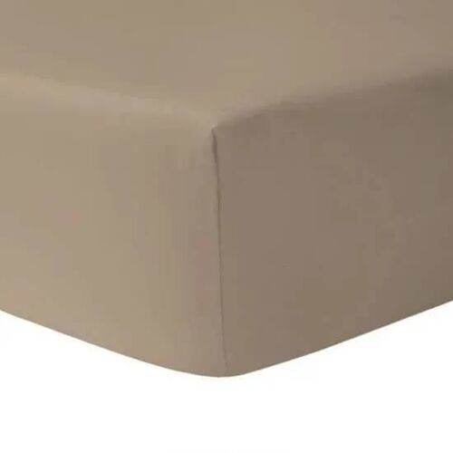 Drap Housse 200 X 200 Cm - Taupe Clair 100 % Coton 57 Fils / Cm