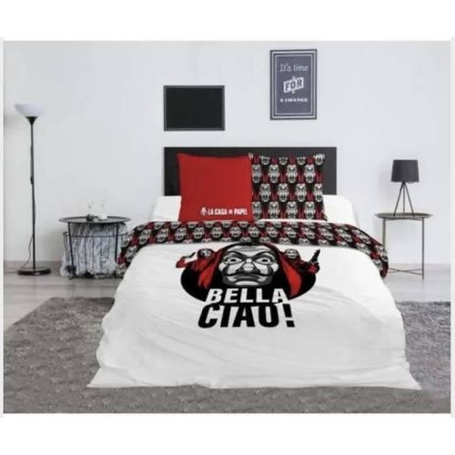 Parure De Couette - Homerokk - Casa De Papel - 200 X 200 Cm - Drap Housse 140 X 190 Cm - Noir