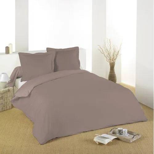 Housse De Couette - Alicia - Taupe - 220x240 Cm - Tissage 57 Fils/M² - Lavable