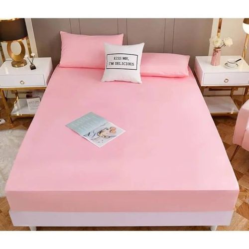 Drap Housse - Home Déco - 90x190 Cm - 100% Coton - Rose - Tissage Serré