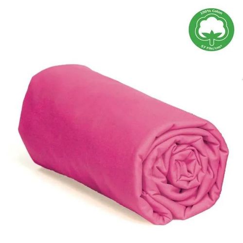 Drap Housse - Coton - 140x190 Cm - Rose - Bonnets 27 Cm - 57 Fils/Cm²