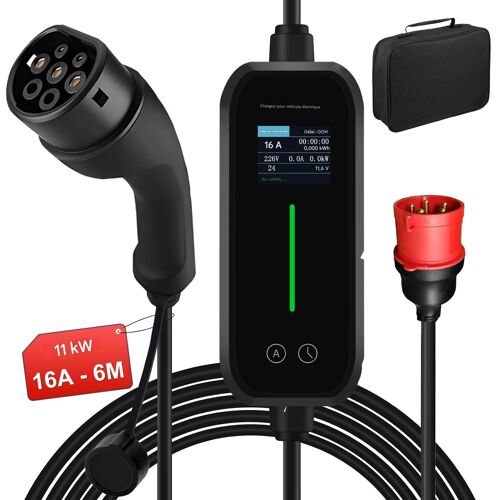 Ev Chargeur Type 2 Courant Réglable Ev Câble De Charge 6m Wallbox 6a/8a/13a/16a 11kw Triphasé Câble De Recharge Voiture Électrique
