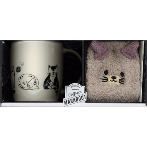 Le Club Des Chats Paresseux - Avec Un Mug En Porcelaine, Une Paire De Chaussette Longues Taille Unique