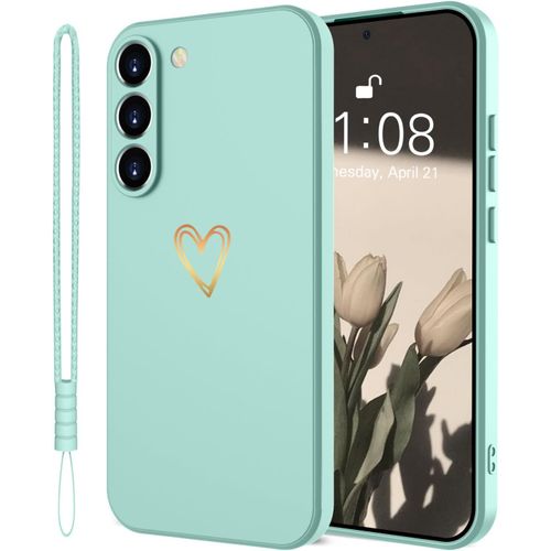 KWEX-Coque de protection pour téléphone portable Samsung Galaxy A26 5G en silicone avec coeur d'amour doré - Fine - Anti-rayures - Protection complète - Pour Samsung Galaxy A26 - Vert menthe