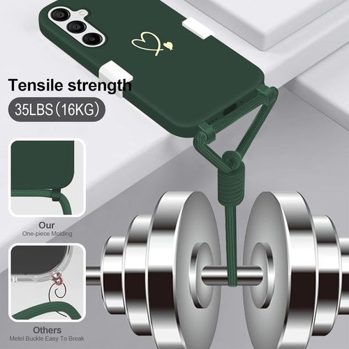 KWEX-Yichu Coque pour Samsung Galaxy A16 5G avec Cordon, Souple Silicone Liquide Housse avec Collier, Réglable Lanyard Case, Motif Coeur d'amour Antichoc Etui Protection Cover pour Samsung A16 4G/5G,