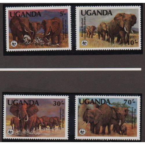 Ouganda Timbres Animaux : Les Éléphants 1983