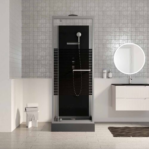 Cabine de douche carree 80x80x215cm - Porte pivotante - Lignes grises anthracites - SCRATCHY 2