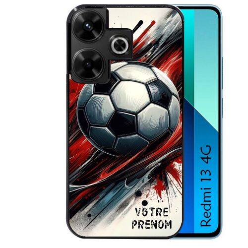 Coque Noire Pour Redmi 13 4g Poco M6 Motif Ballon Foot Avec Prenom